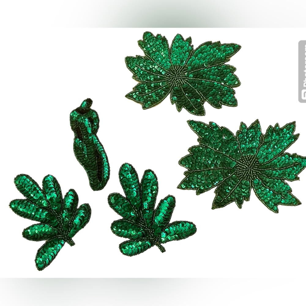 Vintage green Sequin and Bead Appliqué patch